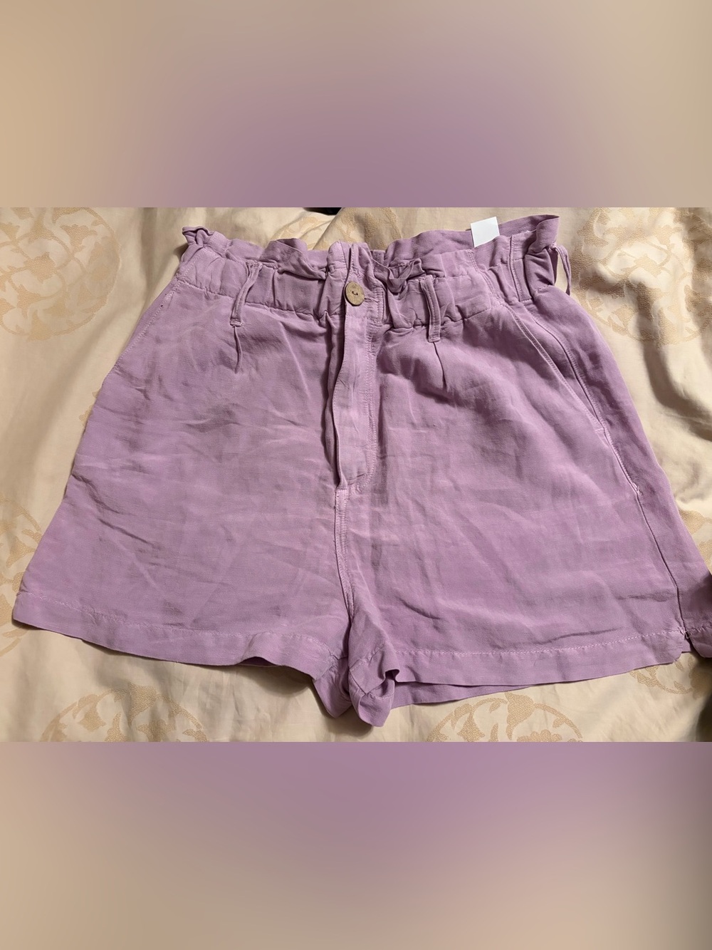 Zara Lavender High-Waist Paperbag Shorts